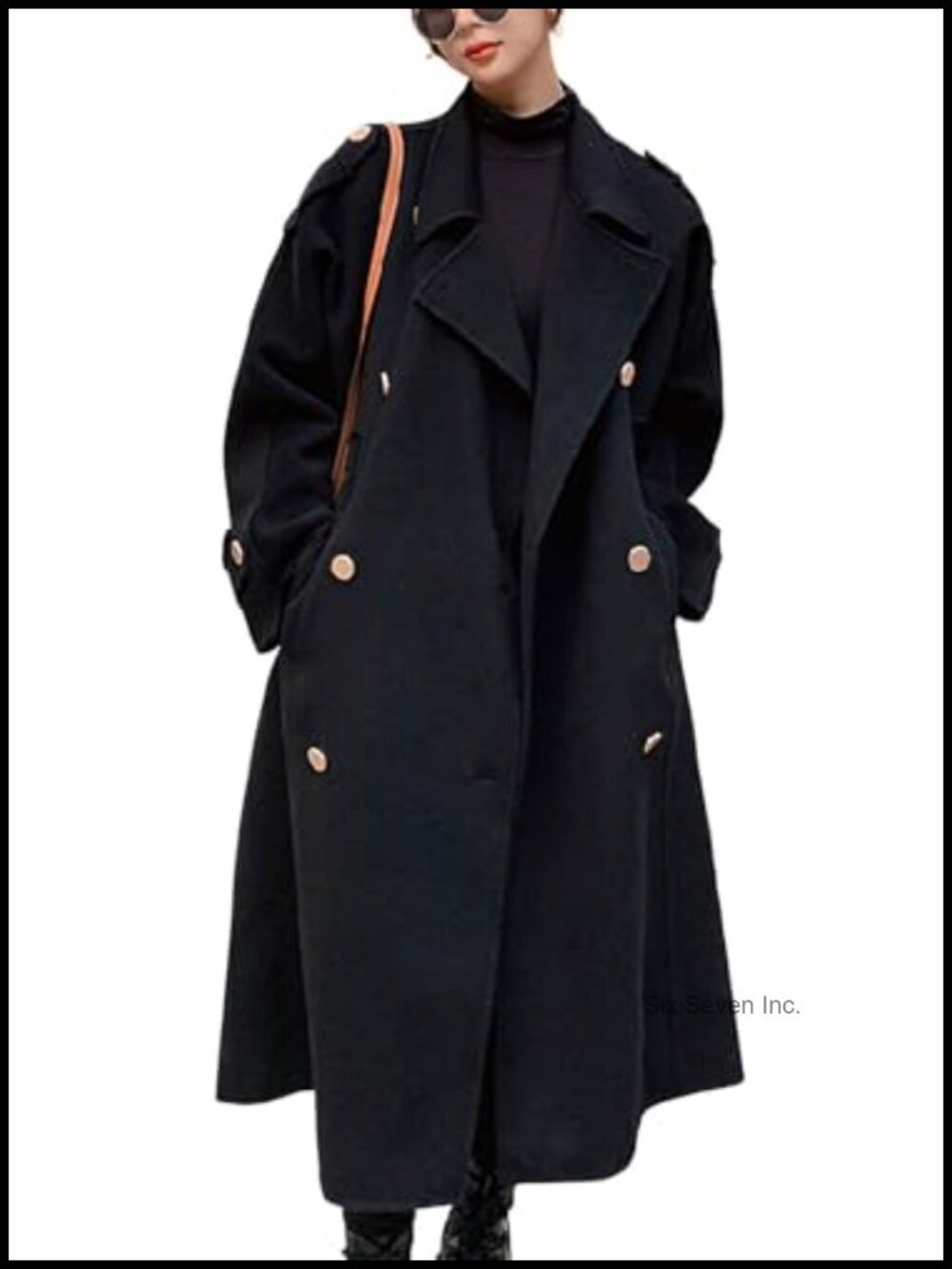Wool Blend Midi Pea Coat Double Breasted Notch Lapel Winter Trench